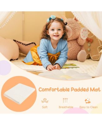 Large Toddler Playhouse Tent with Door Curtains Windows-Beige