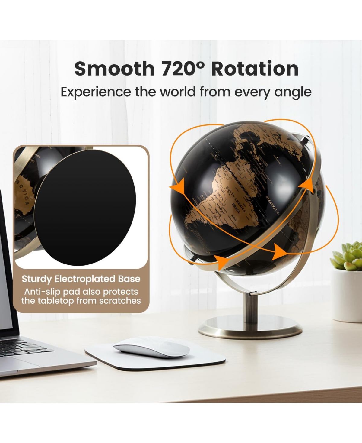 Mecale 9-Inch Metallic Black World Globe with Metal Stand