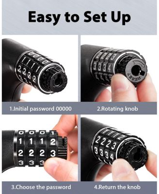 Combination Bike Lock Cable, High Security 5-Digit Resettable Anti-Theft Lock with Mounting Bracket for Bikes and Scooters - 12mm with Key