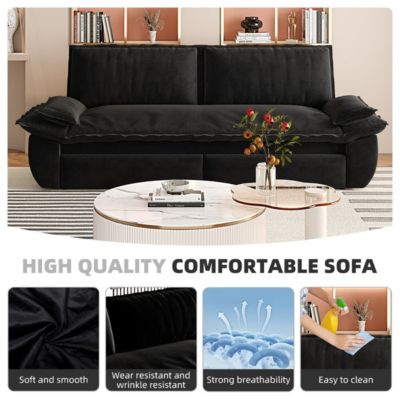 73.2" Queen Pull-Out Sofa Bed – 3-in-1 Convertible Velvet Sleeper with Chaise Lounge for Living or Guest Room