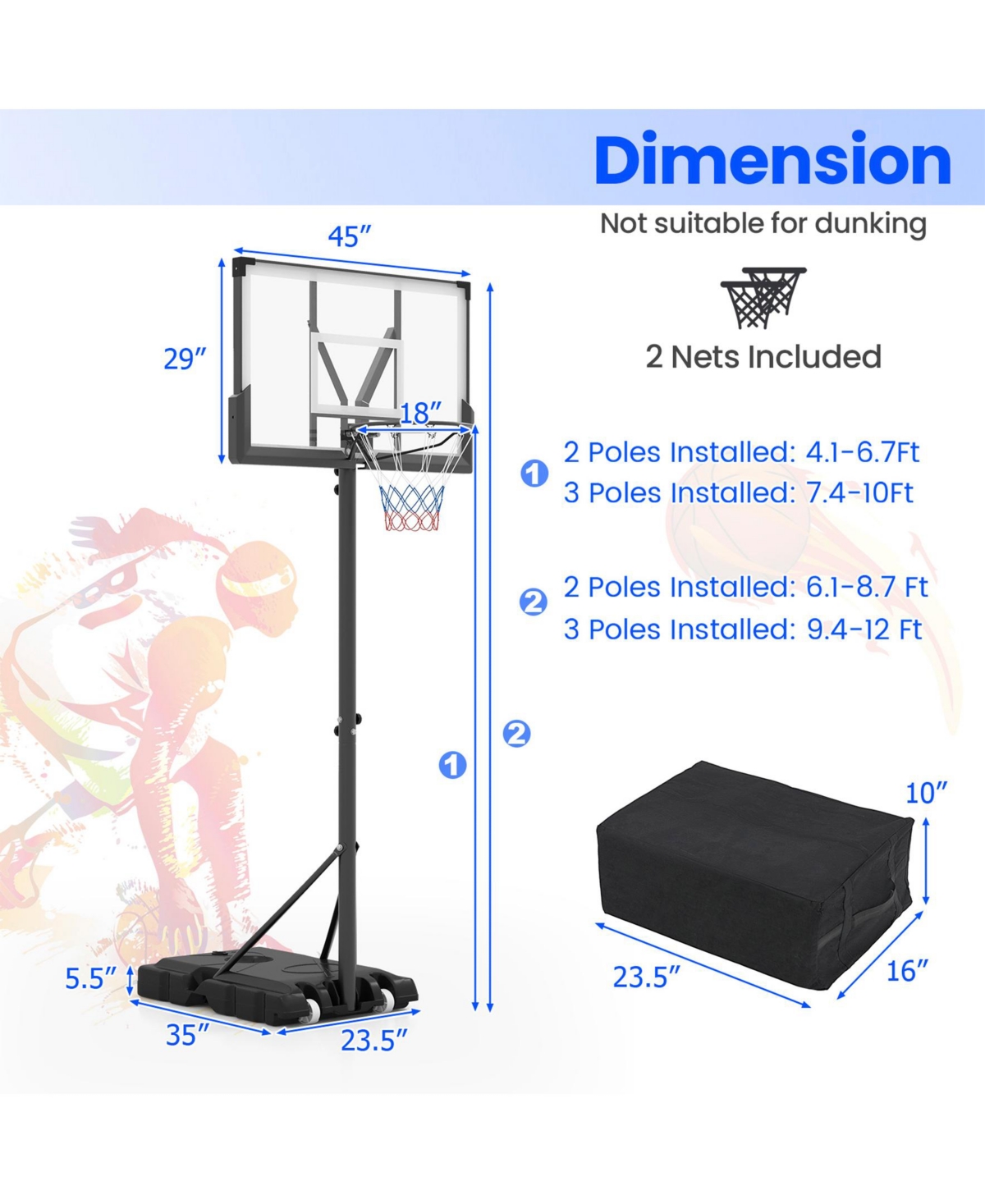 Sugift Portable Basketball Hoop Outdoor Basketball Goal System Adjustable for Kids Teens Adults