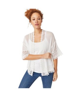 Plus Size Sheer Lace Trim Kimono Cardigan