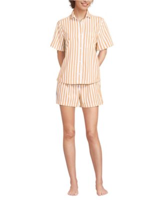 Women's Poplin 2 Piece Pajama Set - Short Sleeve Shirt and Shorts