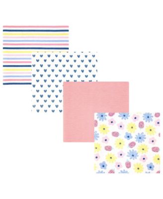 Cotton Flannel Receiving Blankets 4-Pack, Flowers And Strawberries