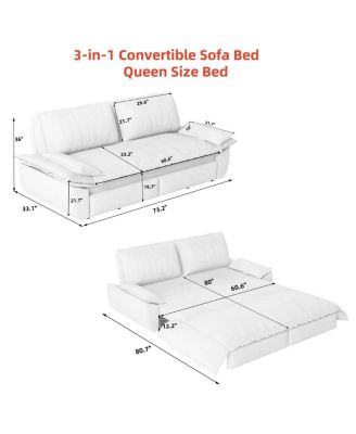 73.2" Queen Pull-Out Sofa Bed – 3-in-1 Convertible Velvet Sleeper with Chaise Lounge for Living or Guest Room