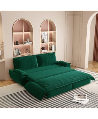 73.2" Queen Pull-Out Sofa Bed – 3-in-1 Convertible Velvet Sleeper with Chaise Lounge for Living or Guest Room