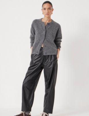 Women's Crew Neck Boxy Wool Blend Cardigan Sweaters