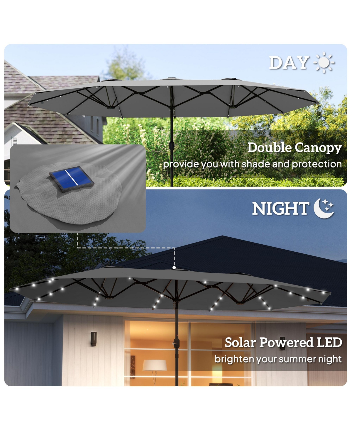 Outsunny Double-Sided Sun Umbrella, Garden Parasol with Light