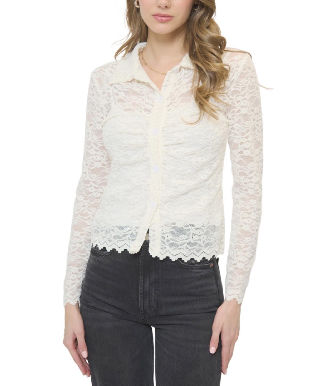 Central Park West Women's Stella Stretch Lace Buttondown