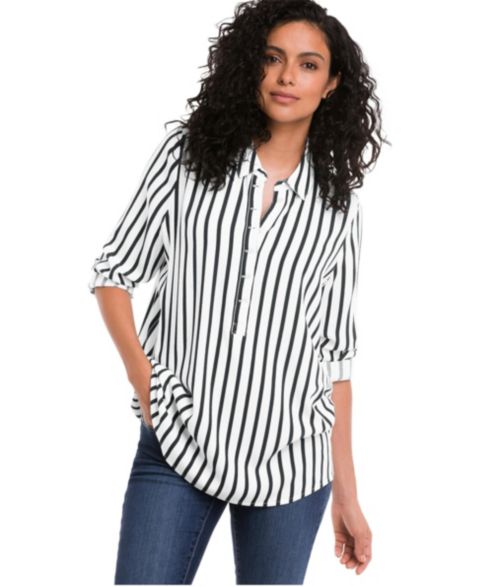 Женский топ ellos Button Placket Popover Tunic, цвет: Белый
