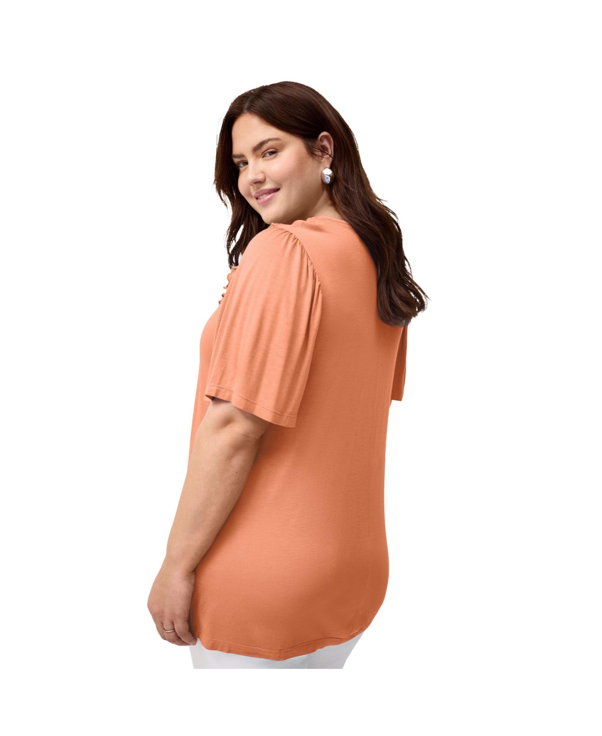 ellos Women's Ruffle Neckline Flutter Sleeve Tunic