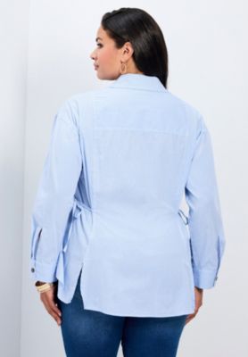 Women's Ray Stripe Poplin Shirt with Tie Detail