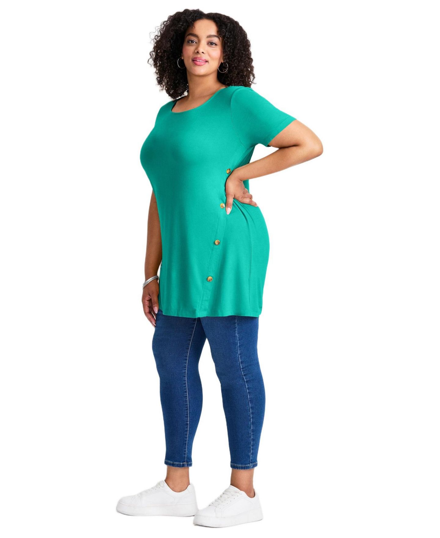 Женская футболка Avenue Plus Size Button Detail Tunic, цвет: Аквамариновый морской — фото 3