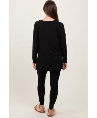 Maternity Burgundy Brushed Knit Oversized Top and Legging Set