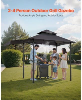 Reinforced BBQ Grill Gazebo with Awning and Storage Shelf