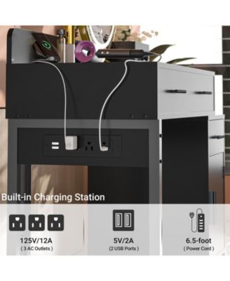 Makeup Vanity Desk with 4 Drawers and Cabinet, Dressing Table with Outlets for Small Space