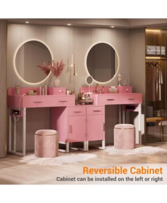 Makeup Vanity Desk with 4 Drawers and Cabinet, Dressing Table with Outlets for Small Space