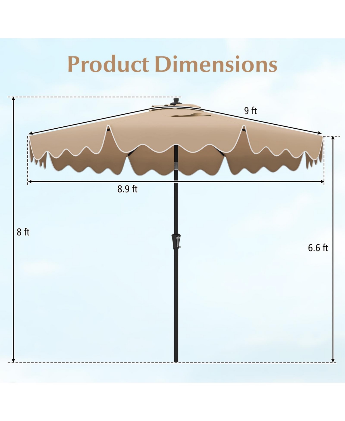 Patio Umbrella with Crank Handle and Push Button Tilt
