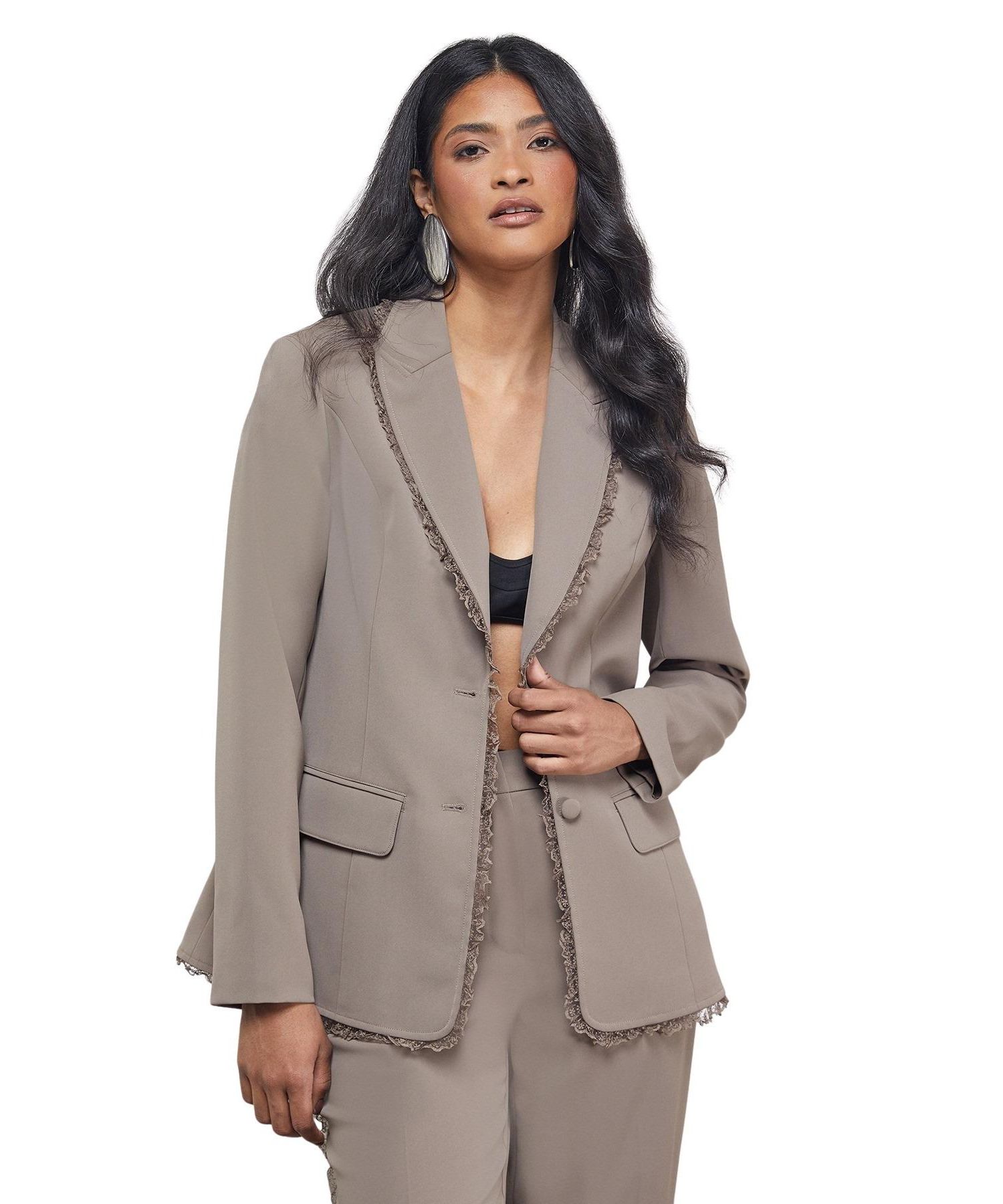 Women's Oversized Lace Frill Trim Blazer