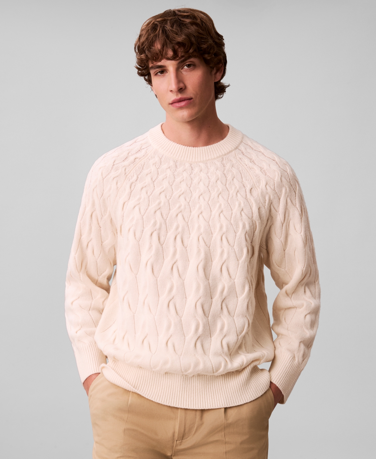 Calvin Klein Men's Lambswool Blend Cable-Knit Crewneck Sweater
