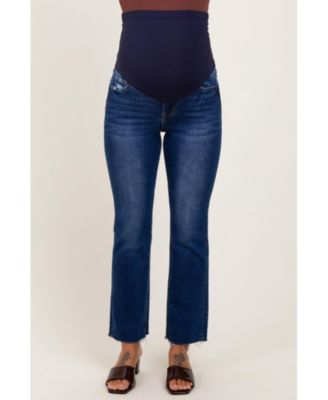 Maternity Navy Blue Cut Hem Kick Flare Jeans