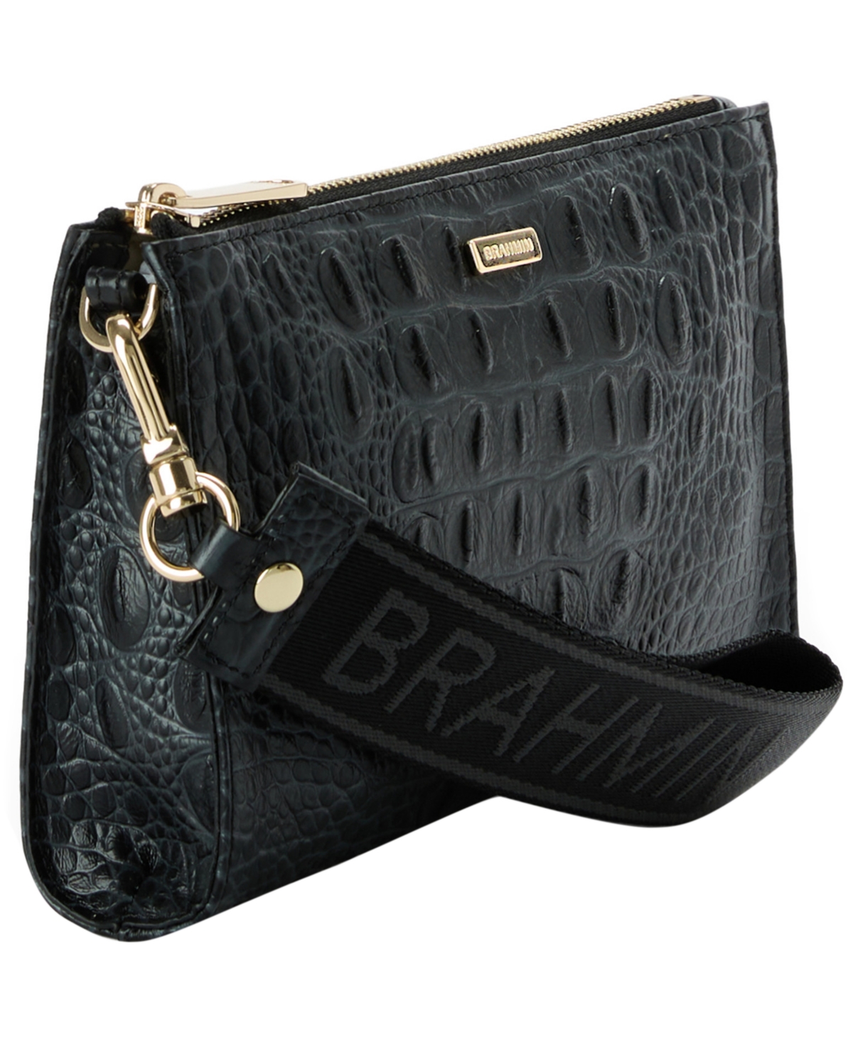 Brahmin Adia Croc-embossed Zippered Wristlet In Black