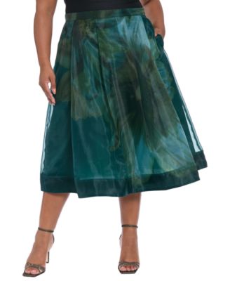 Plus Size Pleated Organza Midi Skirt