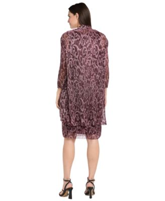 Women's 2-Piece Printed Metallic Foil Swirl Jacket Dress