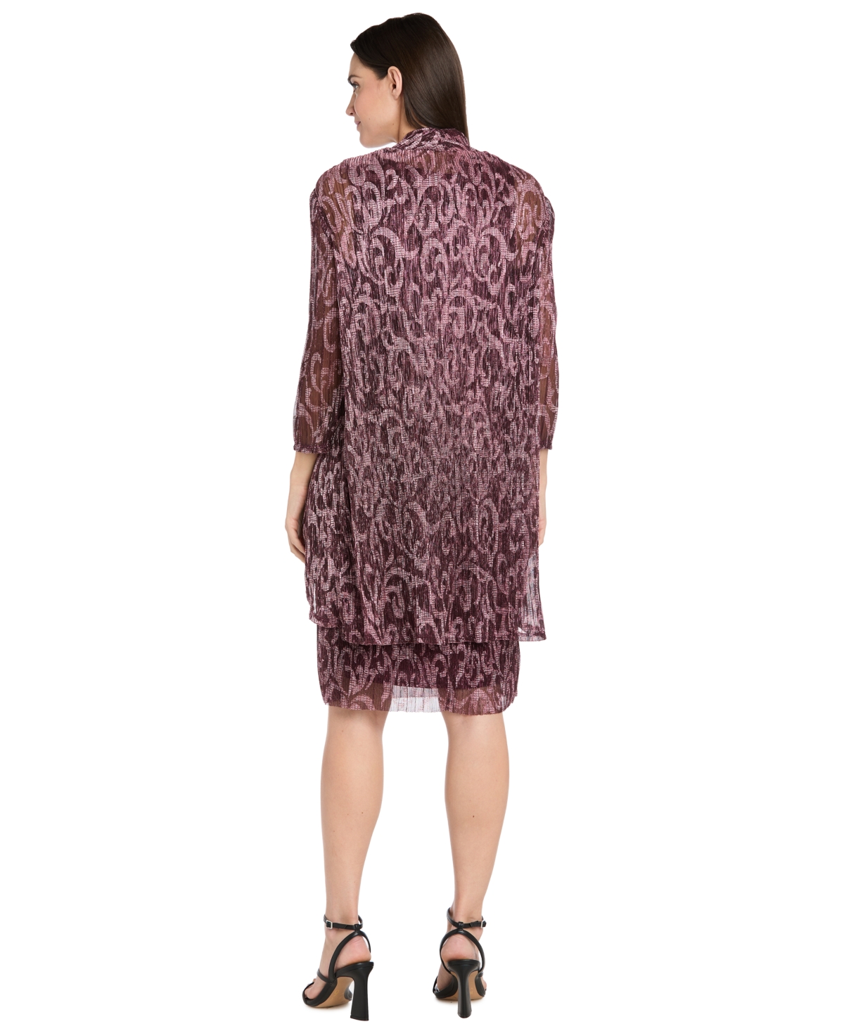R & M Richards Women's 2-Piece Printed Metallic Foil Swirl Jacket Dress