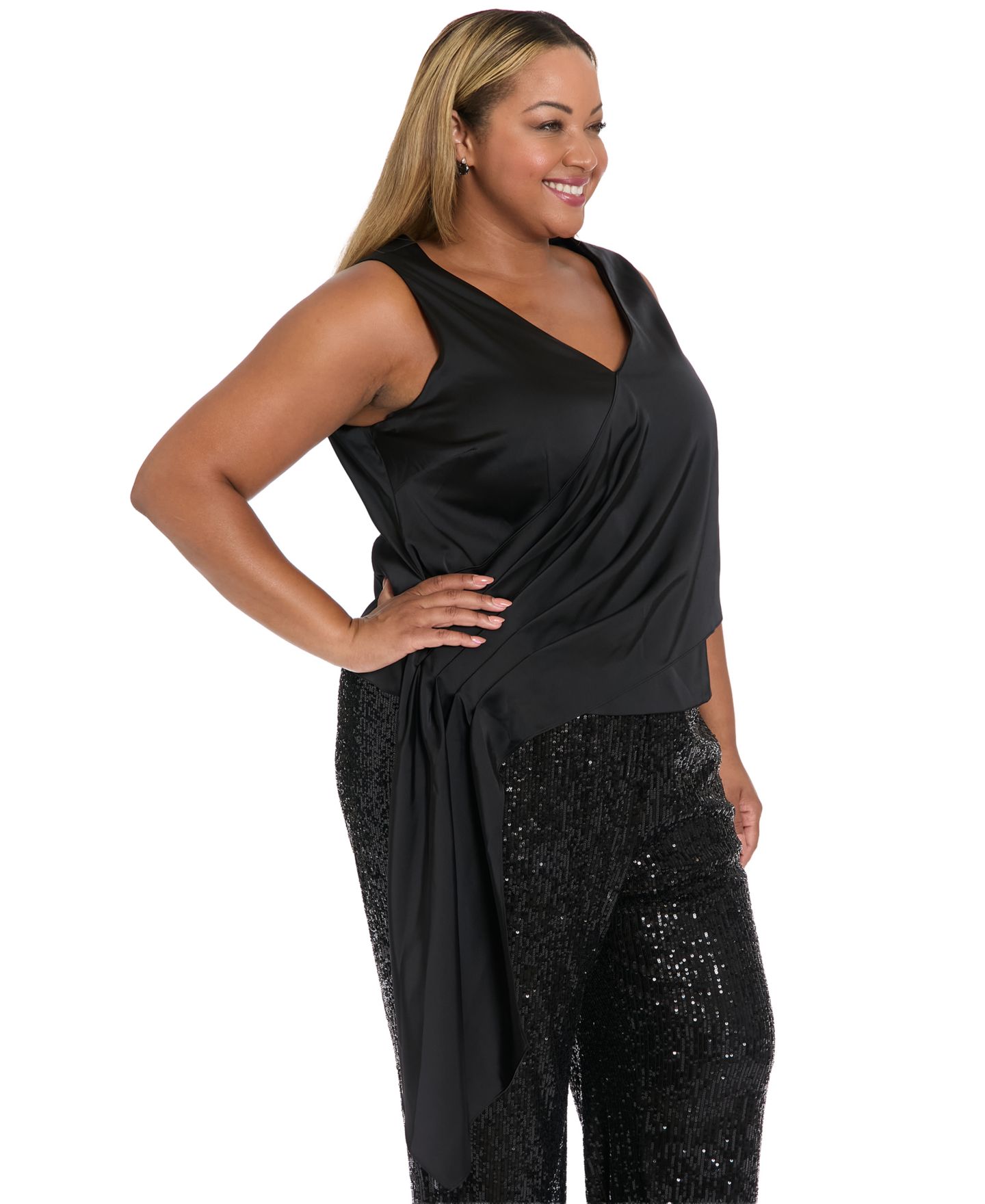 Женский топ Muse Plus Size Asymmetrical Pleated, цвет: Чёрный — фото 3