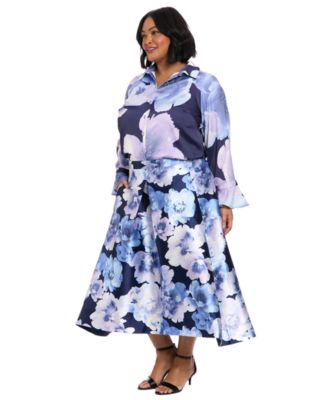 Plus Size Floral-Print Pleated Skirt