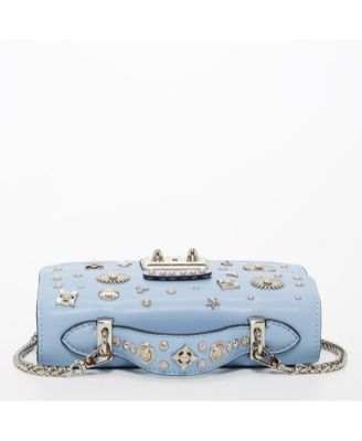 Small Leather Crossbody Bag Studded Purse Top Handle Structured Handbag