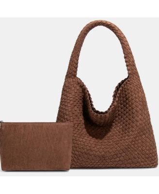 Brown and Espresso Suede Woven Hobo Bag Large Slouchy Shoulder Tote Handbag for Women Soft Braided Texture Work Purse