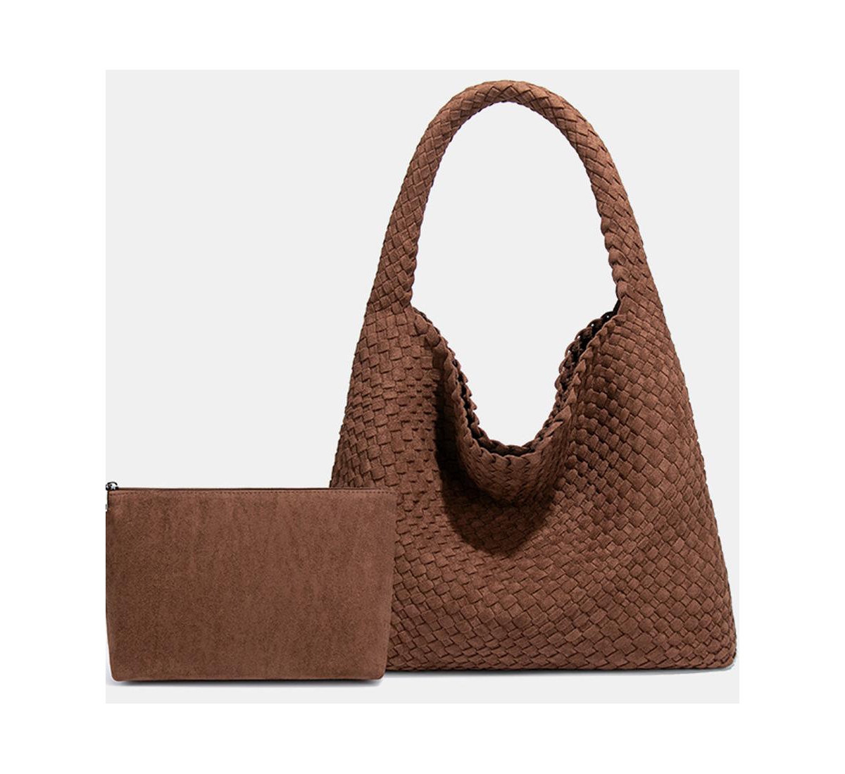 Suede Woven Soft Hobo Bag Large Slouchy Shoulder Tote Handbag for Women Braided Texture Commuter Work Purse