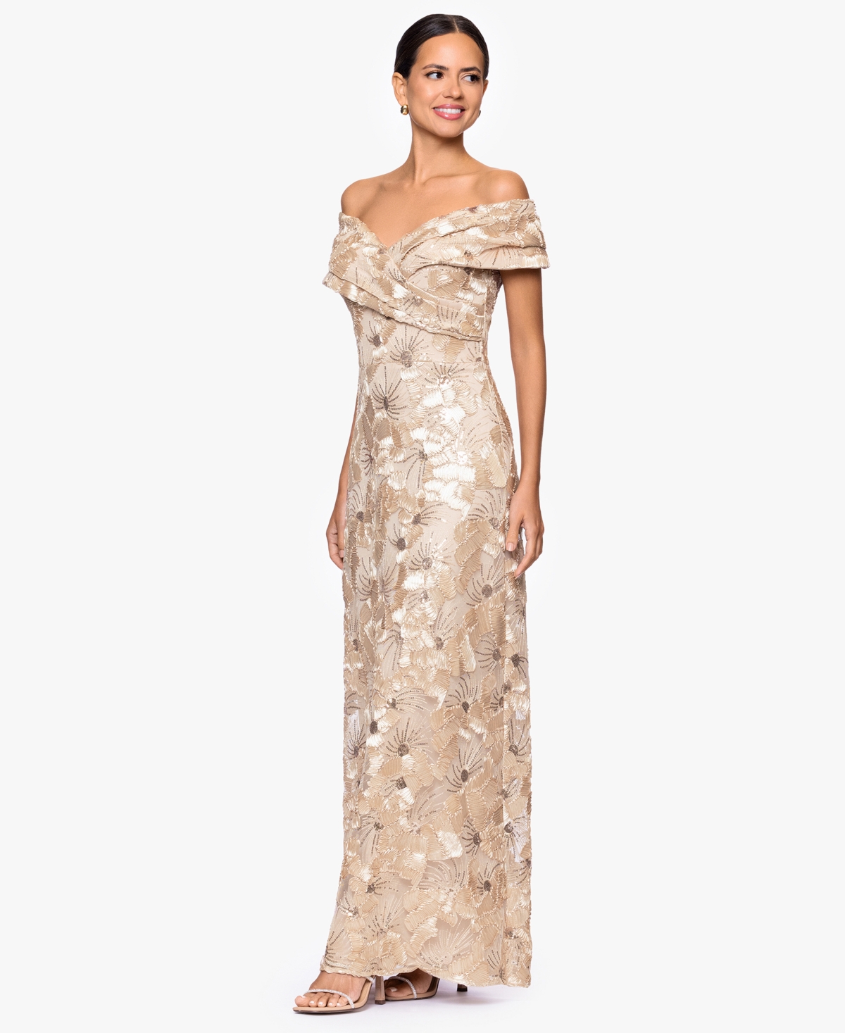 Betsy & Adam Women's Off-the-shoulder Dress In Gold