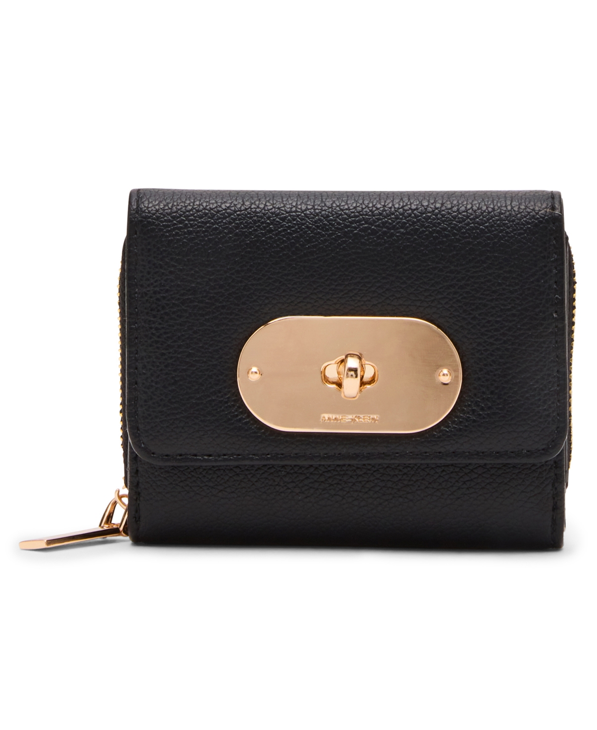 Anne Klein Oval Turn Lock Trifold Wallet In Black