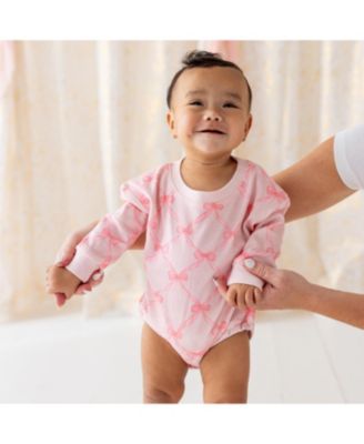 Baby Girls Bow Trellis Long Sleeve Romper