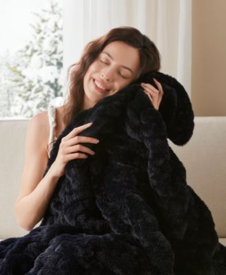 Ruched Reversible Faux-Fur Throw, 50" x 60"