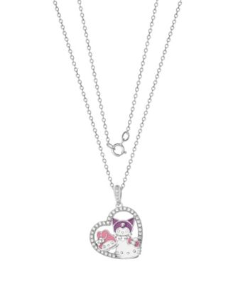 Cubic Zirconia Hello Kitty Friends Pendant Necklace in Sterling Silver