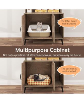 Large Cat Litter Box Enclosure w/ Display Storage Shelves Hidden Cat Furniture
