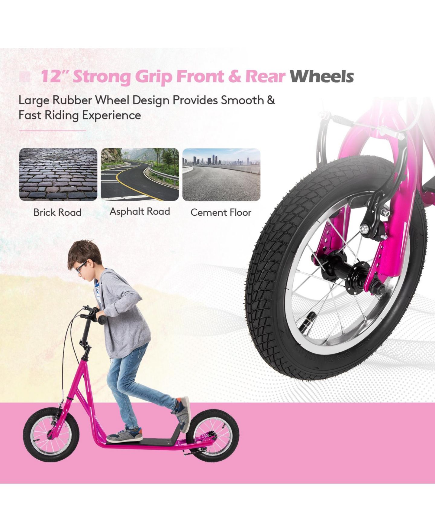 Детская игрушка GIVIMO Height Adjustable Kid Kick Scooter with 12-Inch Air-Filled Wheel, Folding, Ages 6+, цвет: Розовый — фото 9