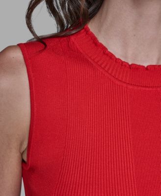 Women's Ruffled Rib-Knit Sleeveless Top