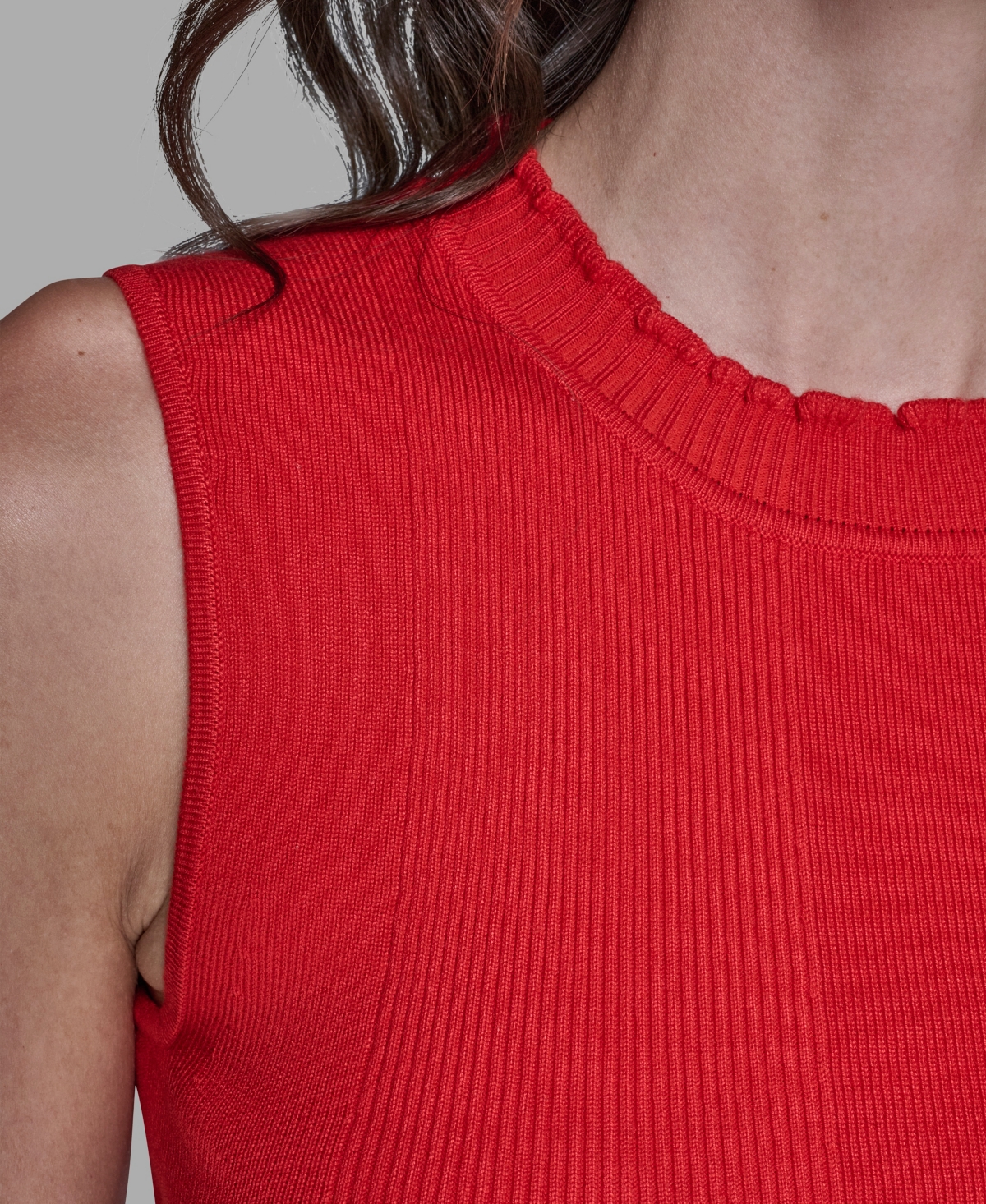 Karl Lagerfeld Paris Women's Ruffled Rib-Knit Sleeveless Top