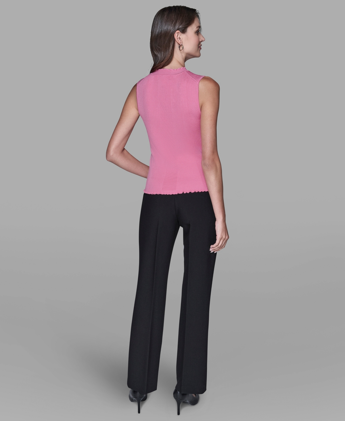 Karl Lagerfeld Women's Ruffled Rib-knit Sleeveless Top In Pink