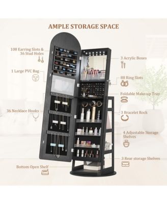 LED Jewelry Cabinet with Arched Mirror and Lockable Design