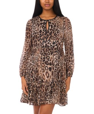 Petite Animal Printed Split Neck Babydoll Dress