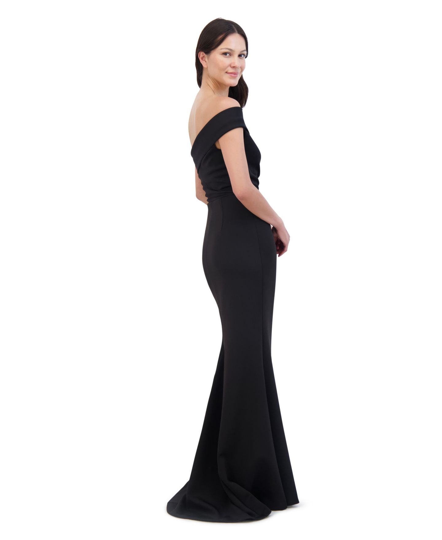 Женские платья Eliza J Asymmetric-Neck Side-Pleat Scuba Gown, цвет: Чёрный — фото 4
