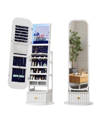 Standing Jewelry Cabinet with Full-Length Mirror & Storage