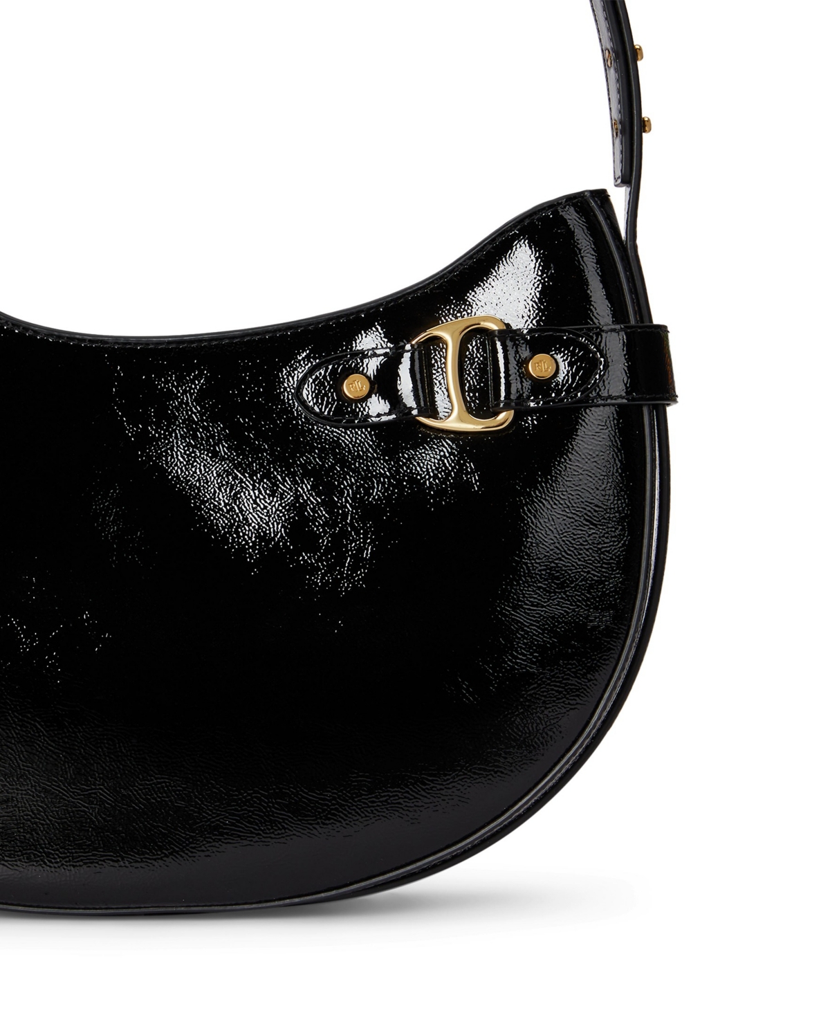 Ralph Lauren Crinkle Patent Leather Tasha Shoulder Bag In Black