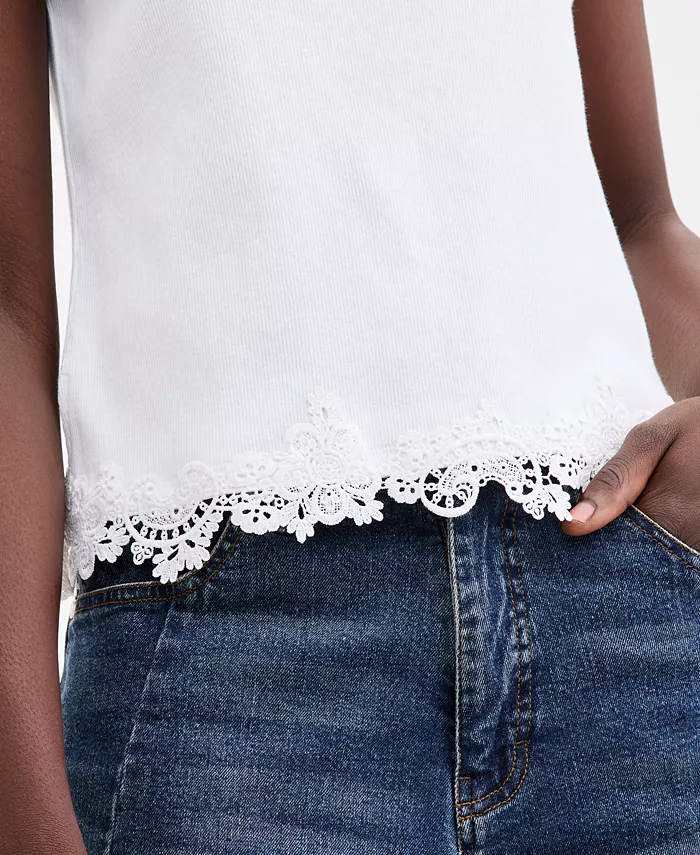 Women's Knit Sleeveless Boat-Neck Lace Top - thumbnail 2